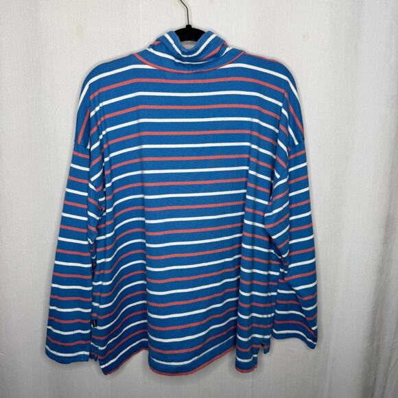 L.L.BEAN / orange white blue striped rugby mock neck pullover sweatshirt / 2X - Picture 2 of 8